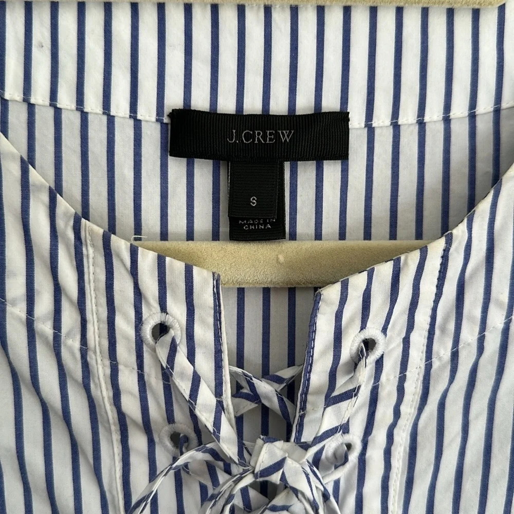 J.CREW Lace Up, Blue Striped Shirt-Dress, Size S - Picture 5 of 7
